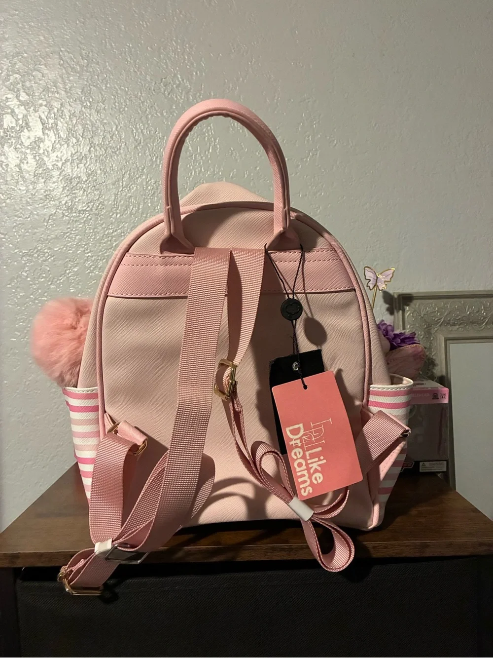 Like Dreams Pink/White Striped Girls Zip Backpack with Top Handle